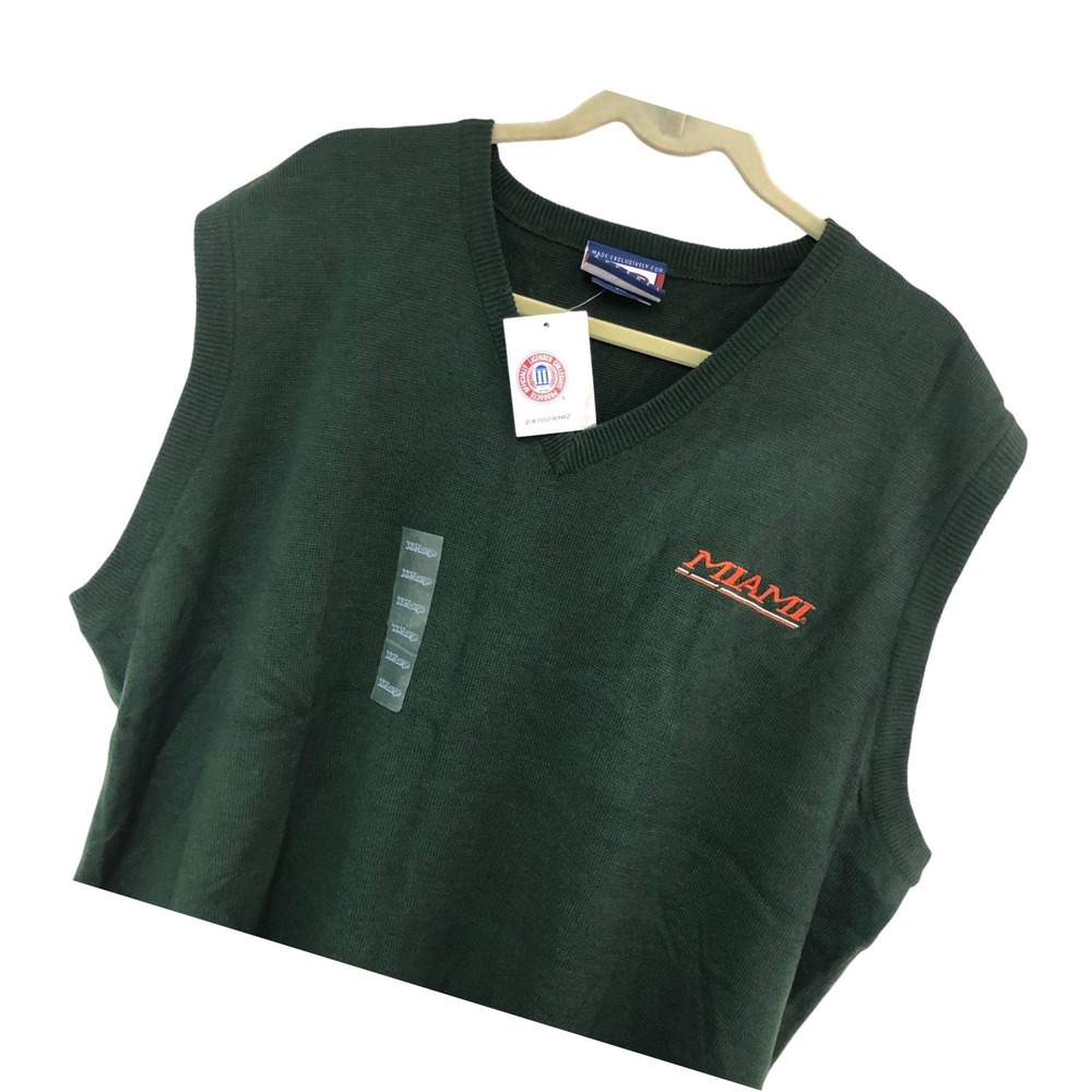 NWT University of Miami Hurricanes Sweater Vest 90s Italy Men 2XL Cadre Athletic